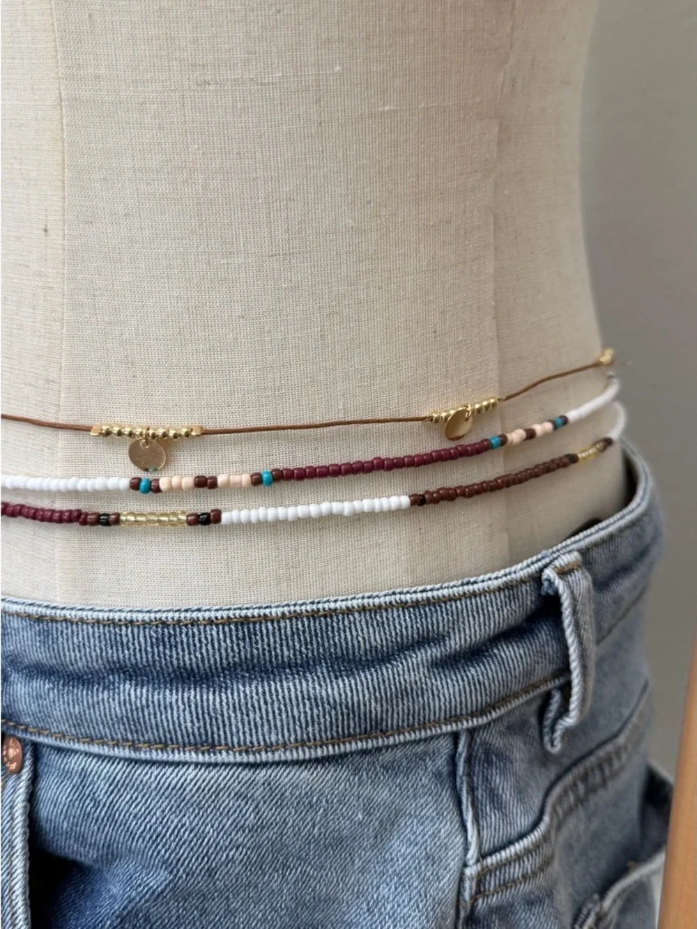 Layered Waist Chains Set Women Boho Beaded Belly Chains Gold Disc Minimal